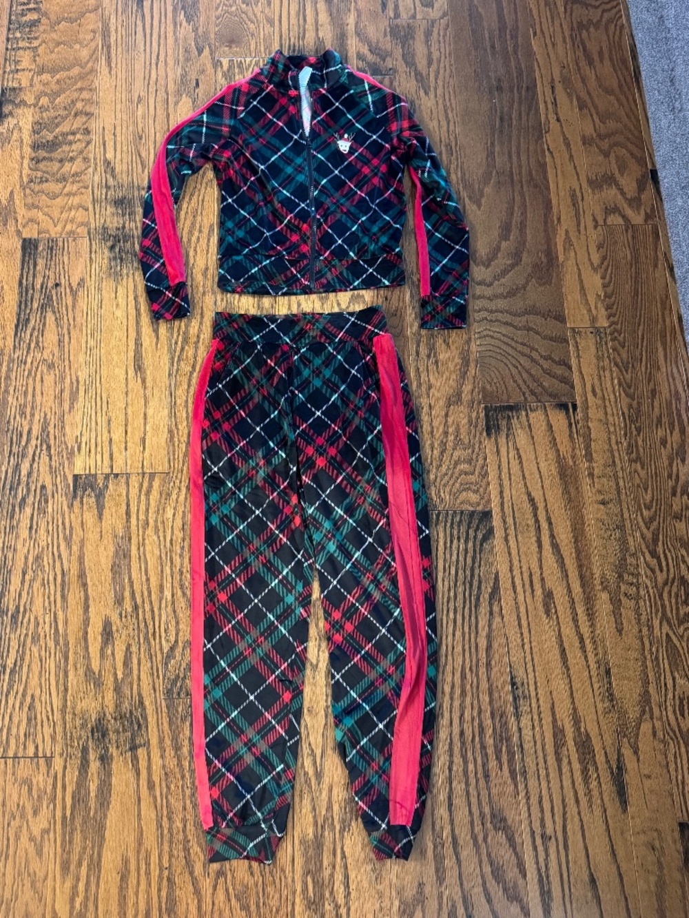 Womens (Jrs) Black Velvet Reindeer Holiday Track Suit Pants & Jacket SIZE SMALL